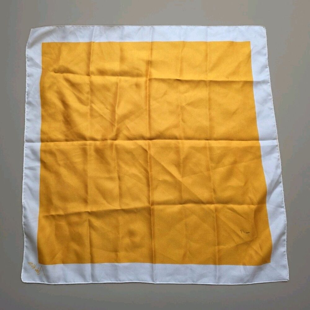 John Weitz Vintage 70s Scarf Yellow Geometric Block Print Has Stain 14"x14"